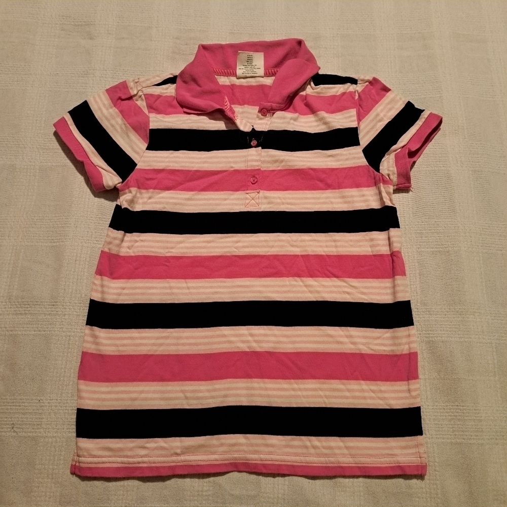 Crazy 8 girls size Large or 10/12 striped polo top, pink, black & white